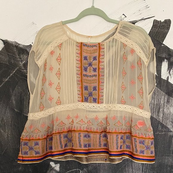 Free People | All Your Feelings | Sheer Blouse | Embroidered | XS - Picture 3 of 10